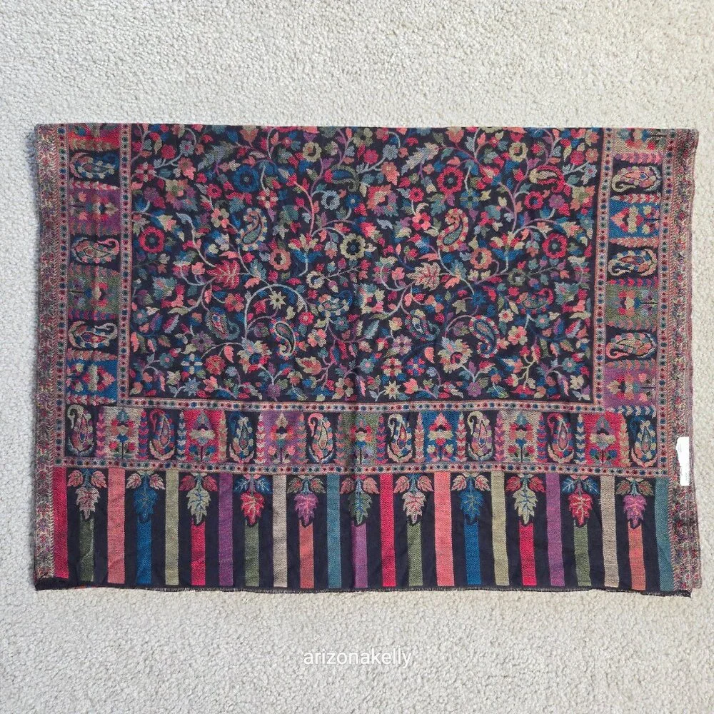 NWT Wool Scarf Jacquard Embroidered Colorful Mrignayani